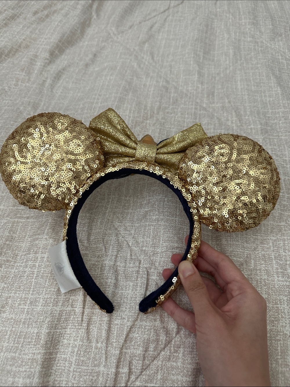 Disney Wish Gold Sequin Headband with Navy Star Bow - Picture 2 of 2